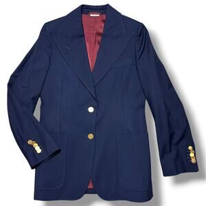 Gucci Uniform Blazer Jacket Navy Blue Wool Mohair Gold Buttons Sz 38 US 2